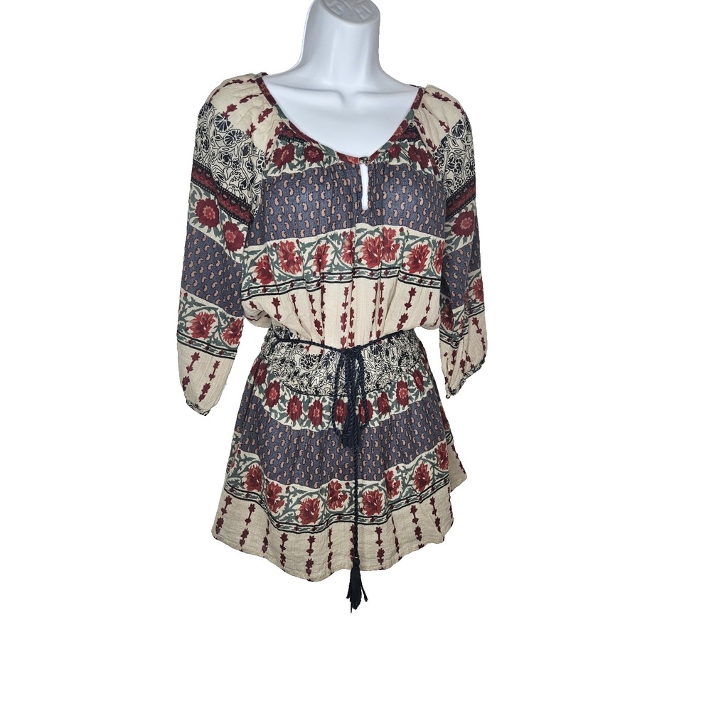 Forever 21 Boho Floral Tunic Dress M Peasant Festival Tassel India